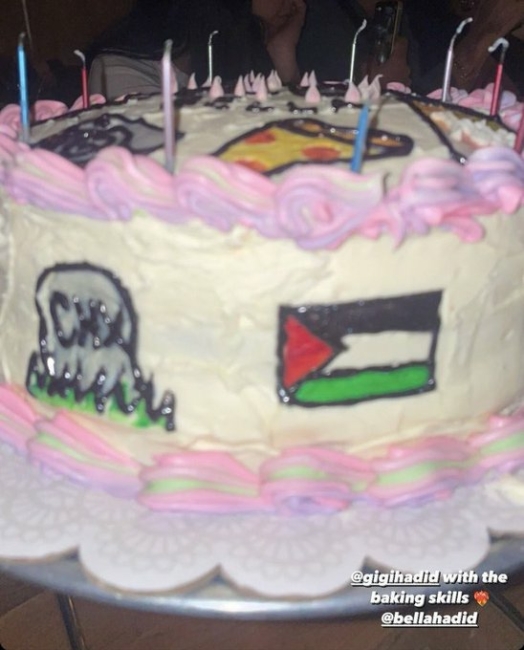 “كعكة بعلم فلسطين” في عيد ميلاد بيلا حديد.. قدمتها لها شقيقتها، ووالدها يصفها بـ”أميرة الناصرة”