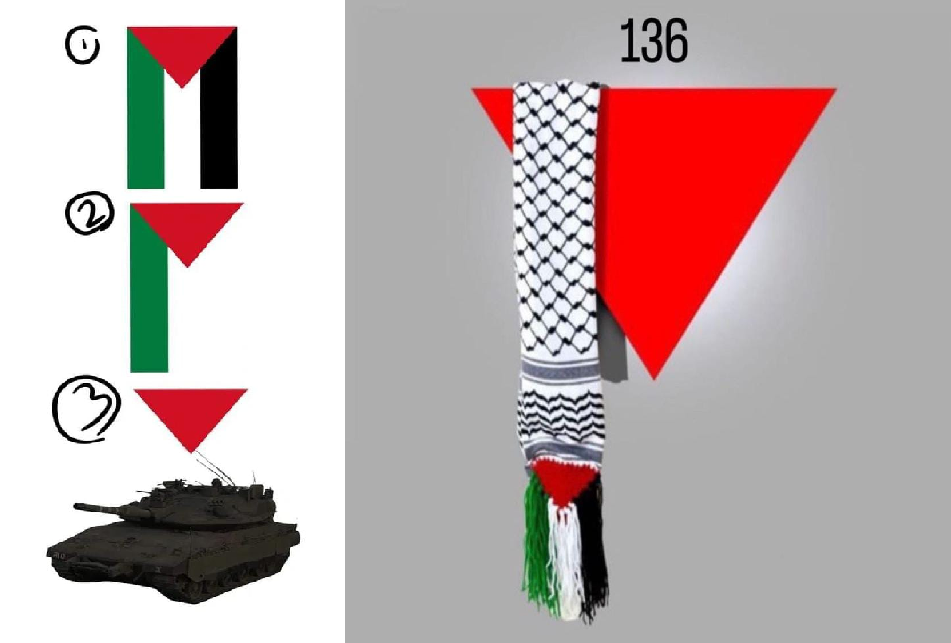 ظهر في فيديو استهداف دبابة من النقطة صفر.. ما قصة المثلث الأحمر المقلوب، وهل أصبح رمزاً جديداً للمقاومة الفلسطينية؟