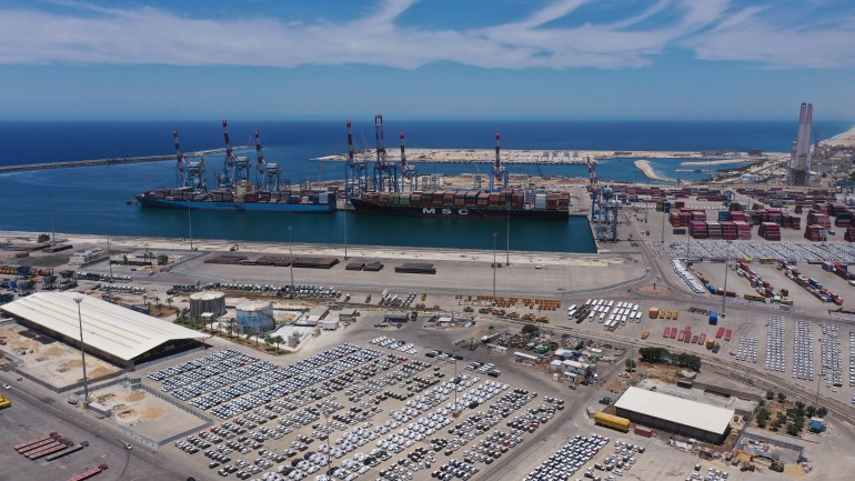 Rows of new Cars and Containers in a local Port, Ashdod Aerial ...