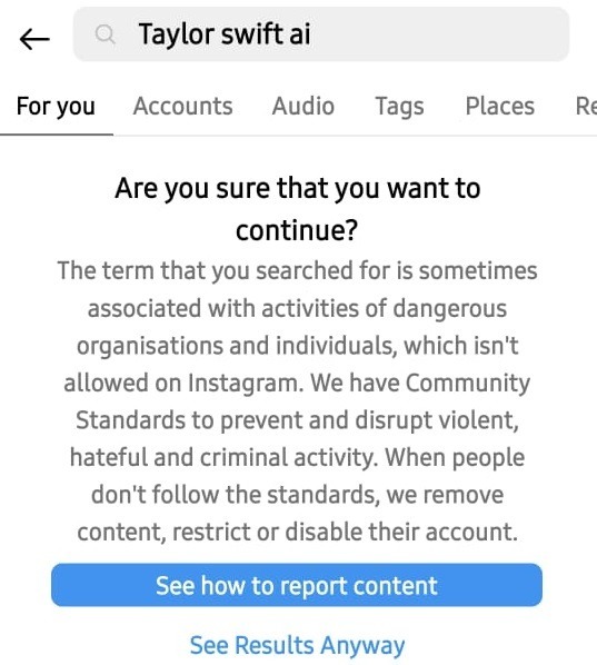 انستجرام تحظر البحث عن عبارة Taylor Swift AI على المنصة - Instagram