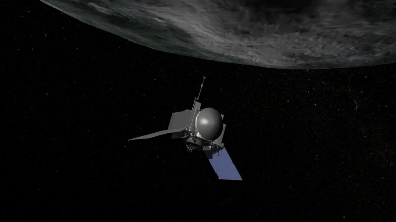 تصور فني لمركبة فضاء تابعة لناسا تستعد لأخذ عينة من الكويكب (ناسا)