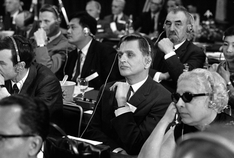 International peace conference "Pacem in Terris", Geneva 1967: Olof Palme (Photo by RDB/ullstein bild via Getty Images)