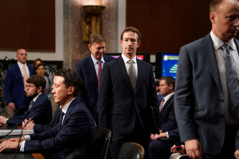 Meta's CEO Mark Zuckerberg looks on during the Senate Judiciary Committee hearing on online child sexual exploitation at the U.S. Capitol, in Washington, U.S., January 31, 2024. REUTERS/Nathan Howard