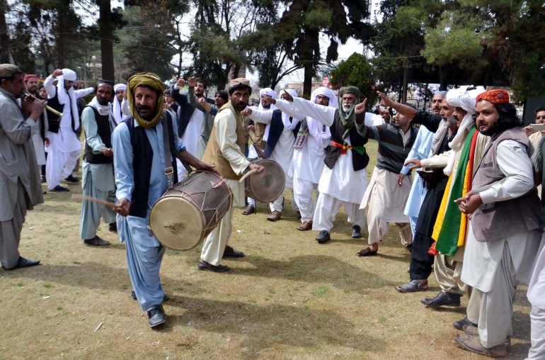 QUETTA, PAKISTAN - MAR 02: Citizens are wearing traditional dresses are expressing their cultural loyalty during ...