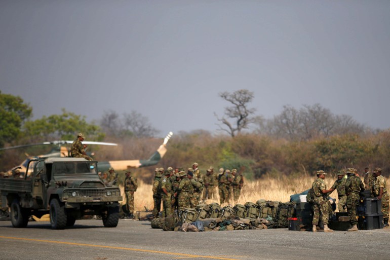 Members of Botswana Defence Force (BDF) are seen at Kasane airport, Botswana, September 19, 2018. Picture taken September 19,2018. REUTERS/Siphiwe Sibeko