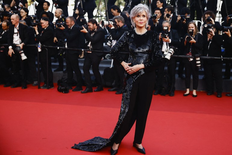 Jane Fonda poses on the red carpet to attend the closing ceremony and the screening of the animated film "Elemental" Out of competition, during the 76th Cannes Film Festival in Cannes, France, May 27, 2023. REUTERS/Yara Nardi