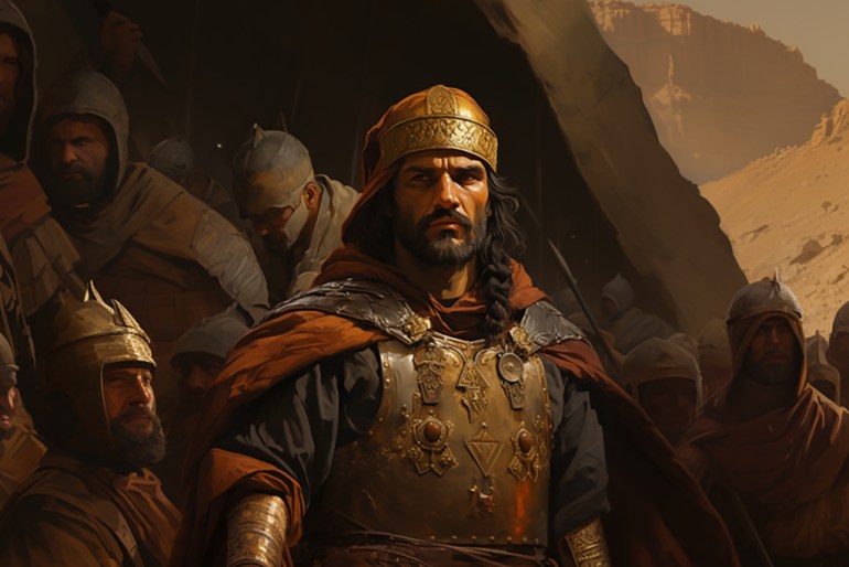 Vahan, an Armenian who had been the garrison commander of Emesa[1] and served as magister militum per Orientem during the Byzantine–Sasanian War of 602–628, was the overall field commander at the Yarmuk. While Vahan and part of his forces avoided destruction in the battle itself, they were pursued and killed by the Arab mobile guard during their subsequent retreat to Damascus, although other accounts state that a disgraced Vahan may have retired to a monastery in Sinai aljazeera/ midjourny
