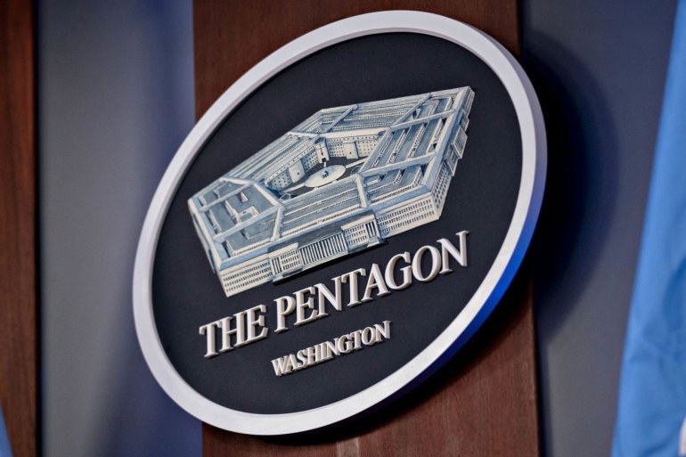 The Pentagon seal in the Pentagon Briefing Room in Arlington, Virginia., U.S., on Wednesday, Sept. 1, 2021