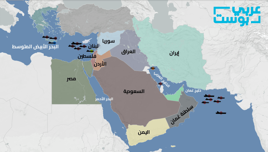 من المتوسط إلى الخليج.. مواقع انتشار سفن غربية بكثافة في المنطقة بعد زيادة أمريكا قواتها تحسبًا لرد إيراني مُحتمل (خرائط)