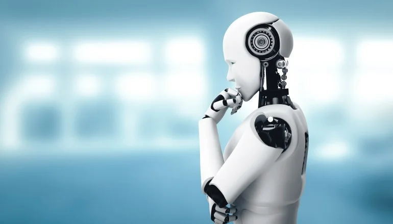 عالم بلا عمل ولا مال.. هل أصبح إيلون ماسك شيوعيا؟ MLB 3d illustration Thinking AI humanoid robot analyzing information data in concept of artificial intelligence by machine learning process for 4th fourth industrial revolution. 3D illustration.